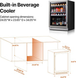 Beverage Refrigerator 24 Inch, 180 Cans Mini Fridge with Double Glass Door, Buil