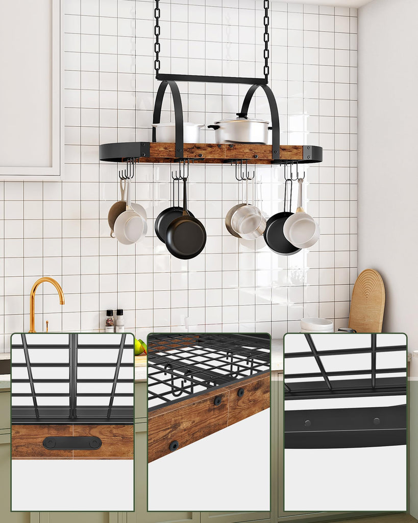 Hanging Pot Rack, Pot Hanger, Ceiling Mounted Pot Holder, Cookware Organizer with 12 S-Shaped Hooks, for Pot, Pan
