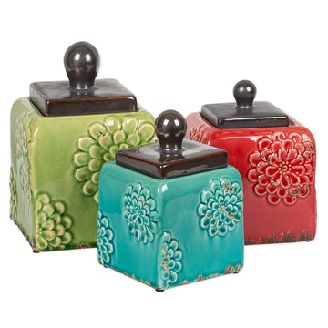 Floral Floral Multicolored 10, 9, 8 Inch Ceramic Food Storage Canisters Set of 3