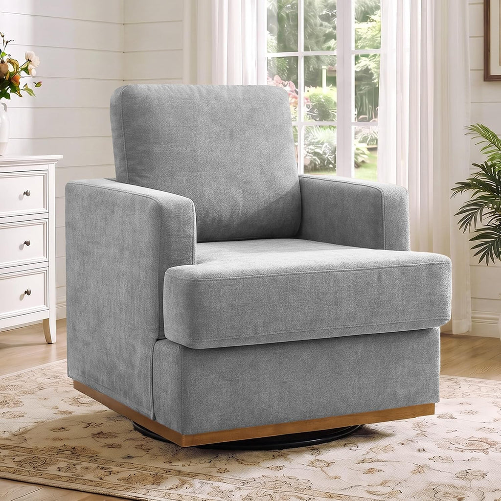 Swivel Accent Chair, 360° Swivel Square Armchairs with Deep Seat, Modern Comfy Upholstered Single Sofa Reading Chair
