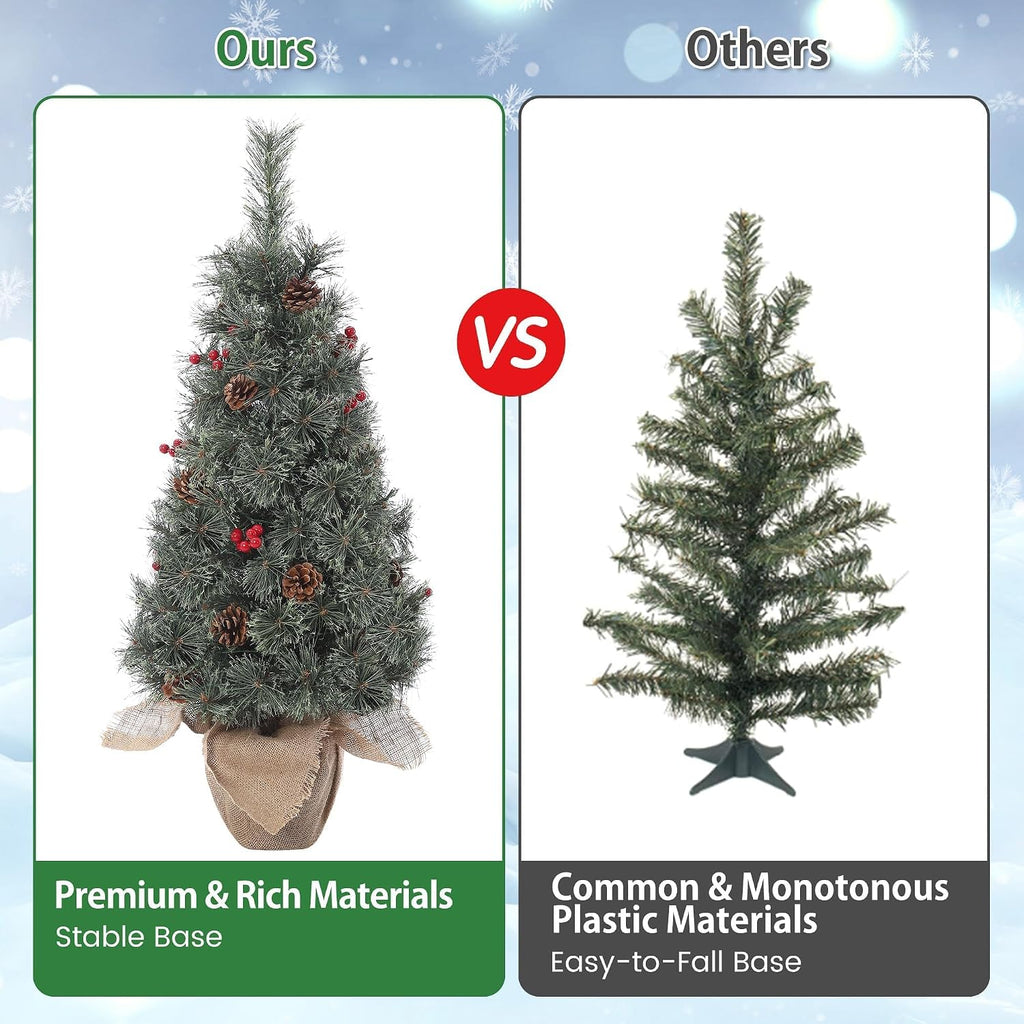 3ft Prelit Christmas Tree Tree with Burlap Wrapped Base,1 Pcs