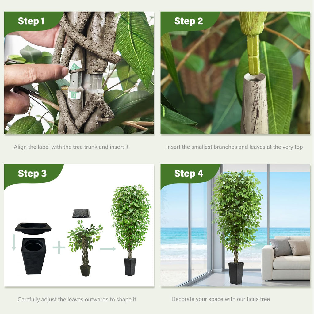 Artificial Ficus Tree 7FT, Realistic Tall Fake Plants Indoor