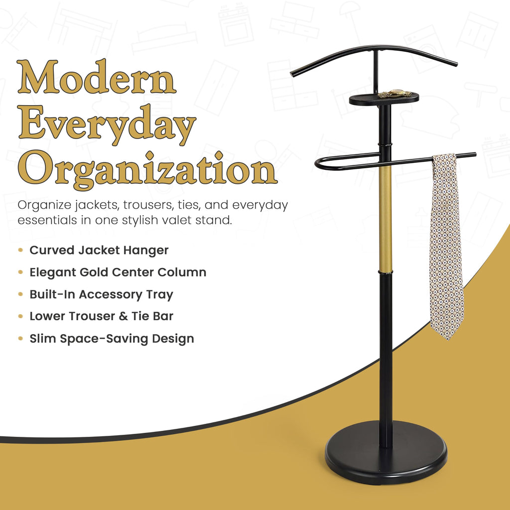 Luca Valet Stand - Metal Freestanding Suit Rack and Clothes Organizer with Clothing Bar, Trouser/Tie Holder &