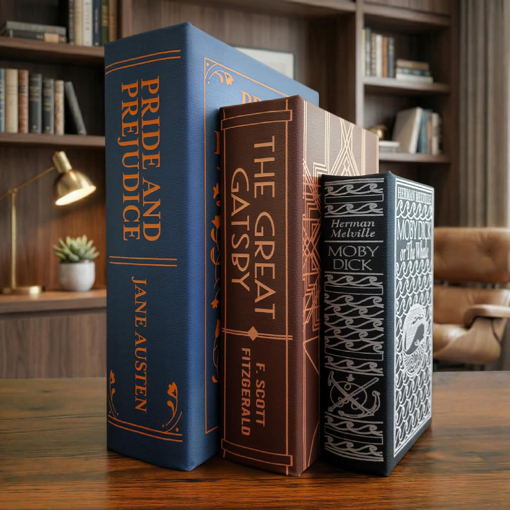Classic Literature Nesting Hidden Secret Book Set of 3 - Faux Book Decor Storage with Magnetic Closure - Vintage