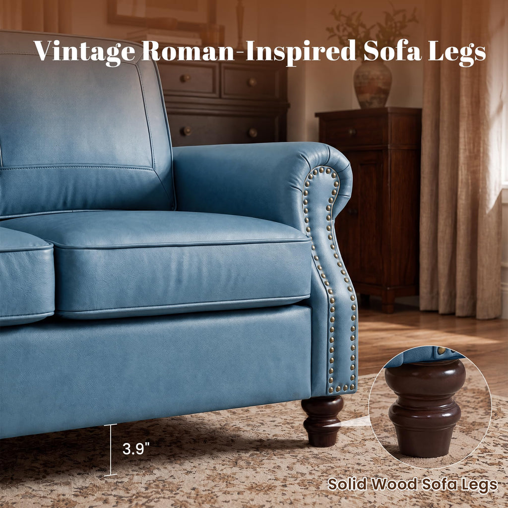 Faux Leather Loveseat Sofa with Rolled Arms, Royal Blue