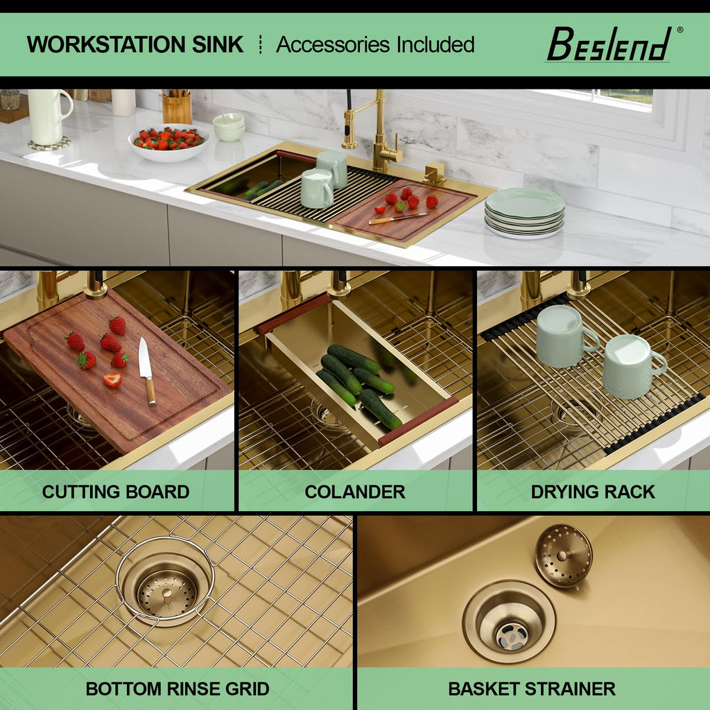 33 Drop In Workstation Kitchen Sink Gold
