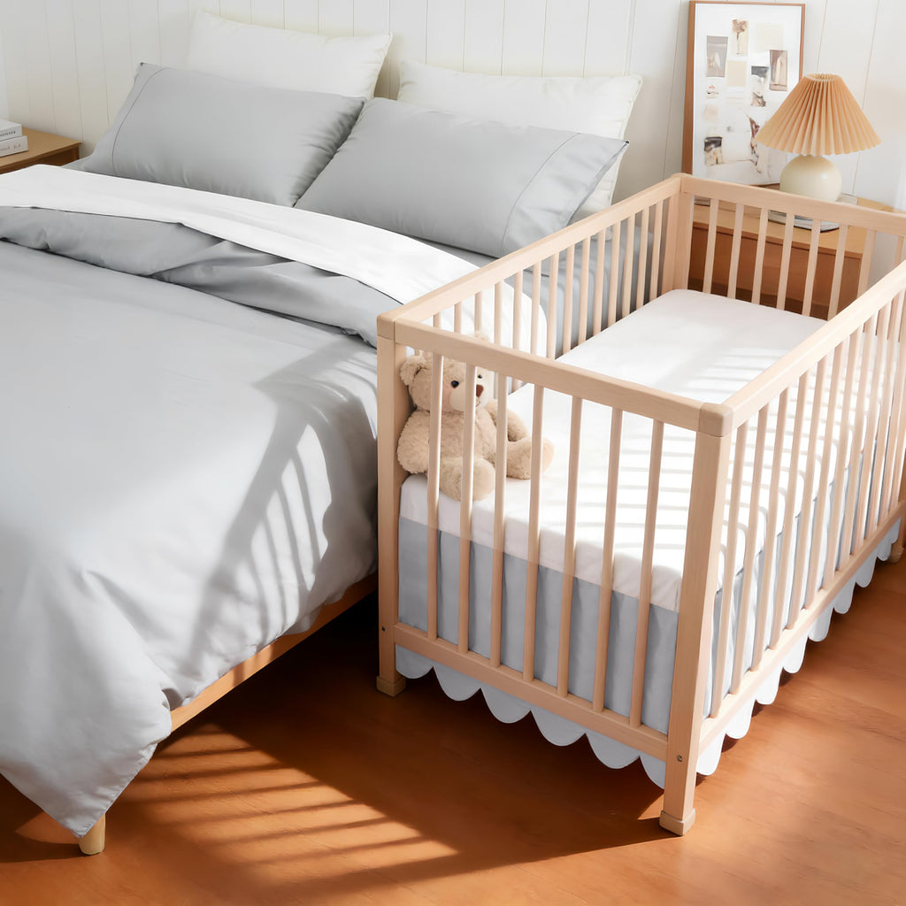 Scallop Edge Crib Skirt Grey, 100% Egyptian Cotton 400 Thread Count Crib Skirt Dust Ruffle,Double