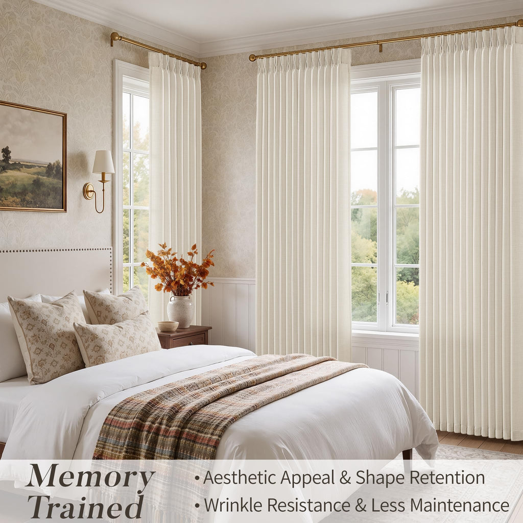 Pinch Pleat Light Filtering 100 Inches Extra Long Curtains, Privacy Window Memory Shaped Pleated Drapes Bedroom