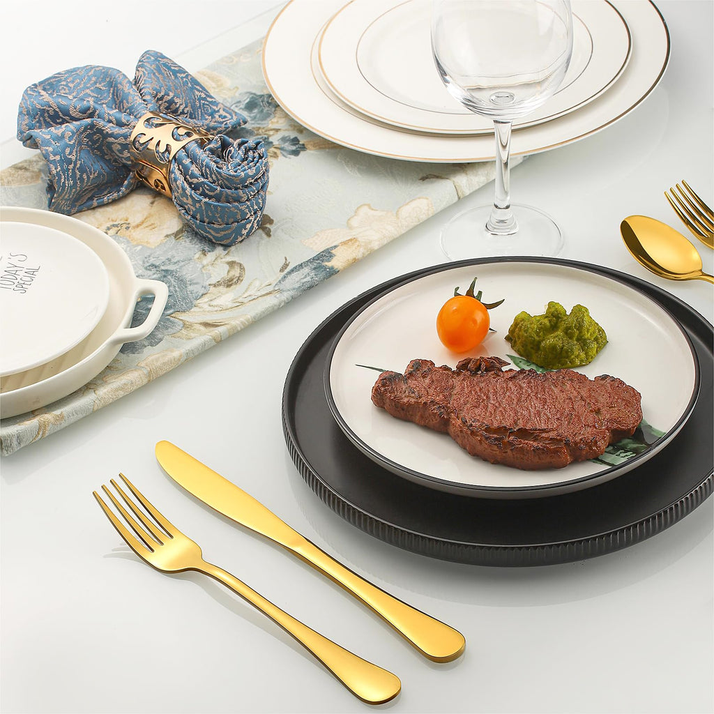 Gold Silverware Flatware Set for 8, 40 Piece Stainless Steel Cutlery Set With Titanium Golden Plated, Tableware