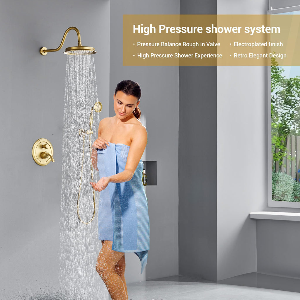 Rain Shower System Antique Shower Faucet Complete Sets, Shower Fixtures Combo with Pressure Balance Valve, Trim Kit