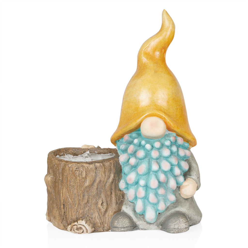 16" Tall Outdoor Yellow Hat Gnome Statue with Drainage Hole Planter, Weatherproof Garden Decor