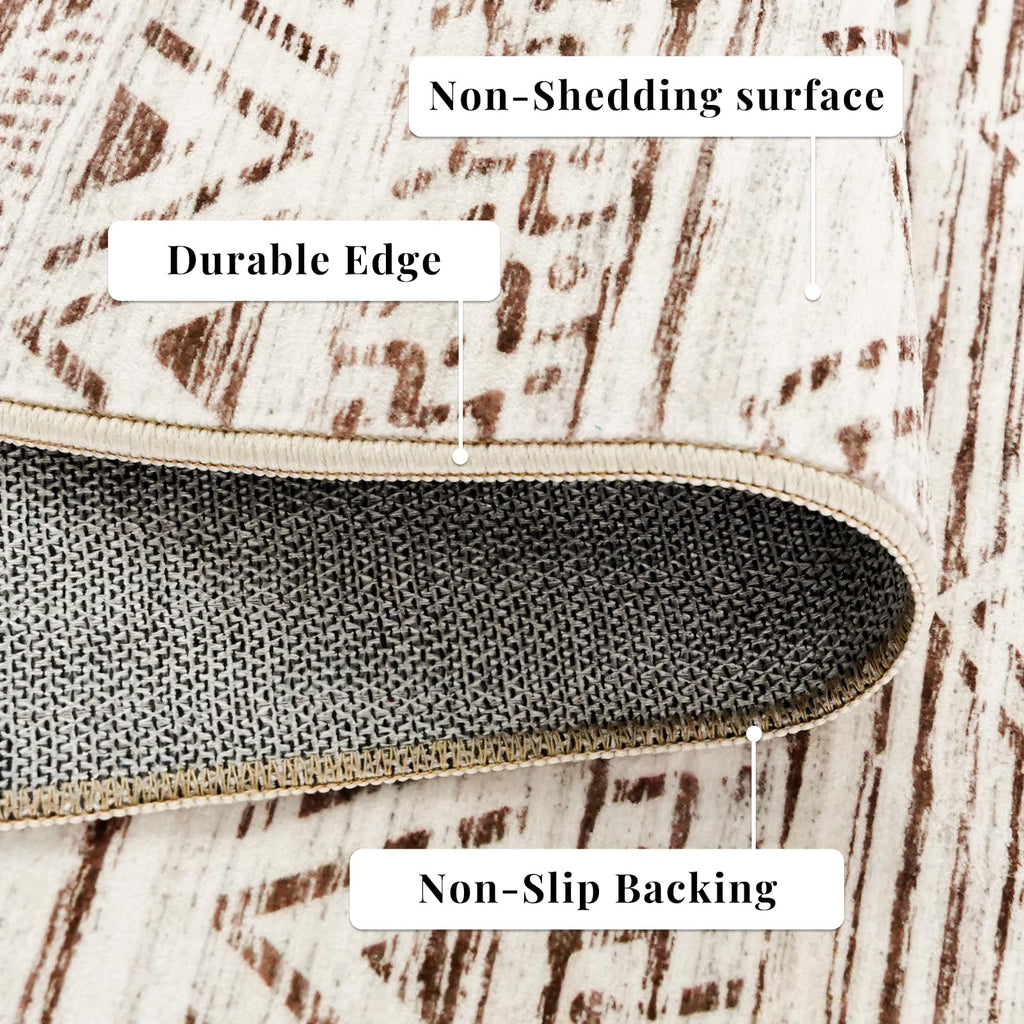 Moroccan Washable Hallway Runner Rug - 2'6"x12' Non Slip Floor Mat Low Pile Living Room Carpet with Rubber Backing