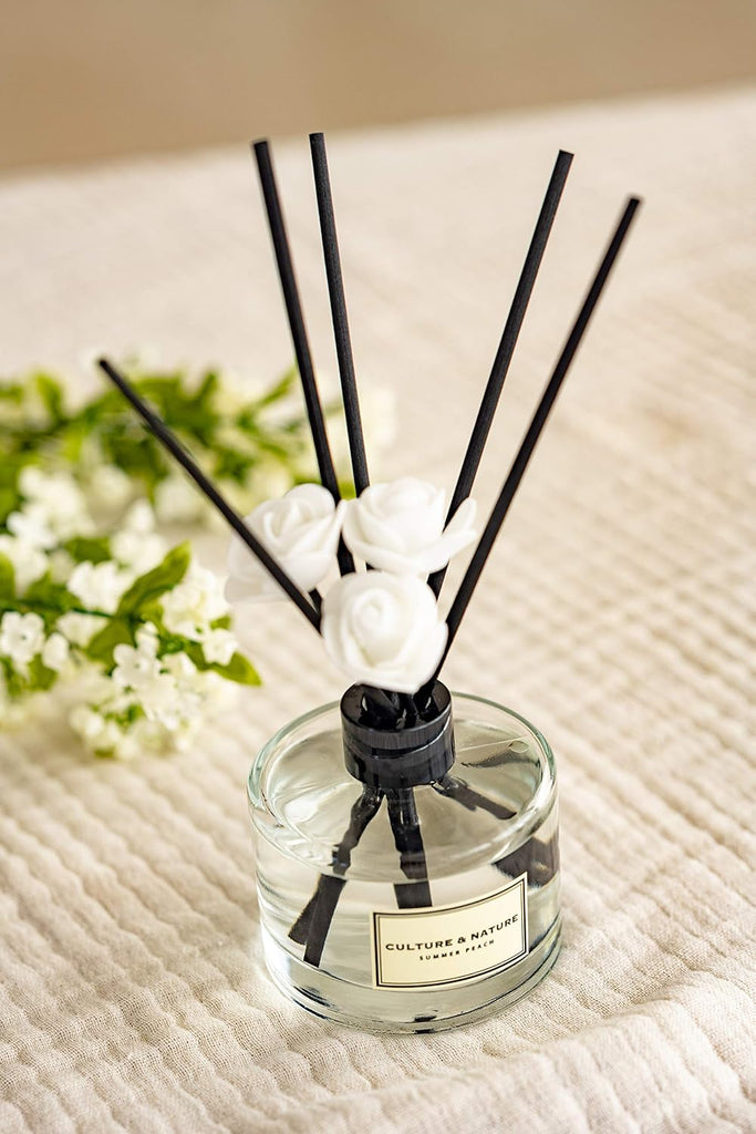 Reed Diffuser Set 6.7oz (200ml) Clean Cotton Scented Diffuser with Sticks Home Fragrance Reed Diffuser Shelf Decor