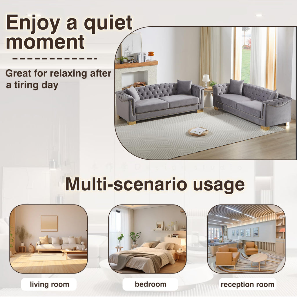 6 Seat Chesterfield Sofa, Upholstered 3+3 Seat Couch
