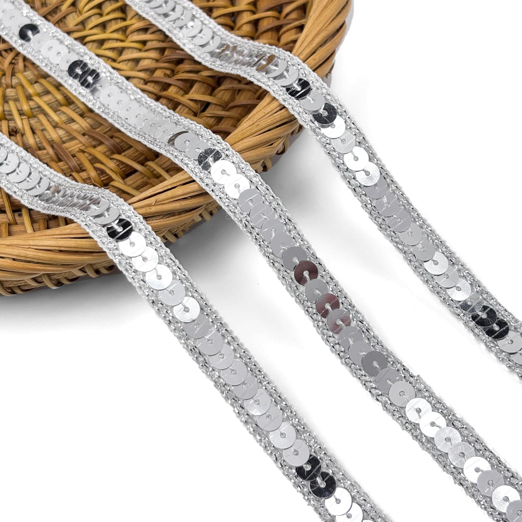 Sliver Sequin Trim, 1/2 Inch Metallic Glitter Beaded Ribbon for Sewing, Dresses, Costumes, Home Decor, Party