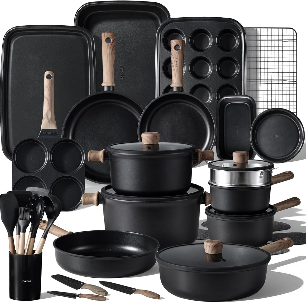 44pcs Pots and Pans, Nonstick Cookware Set with Bakeware | Induction Kitchen Cooking Set, Durable, Easy Food Release