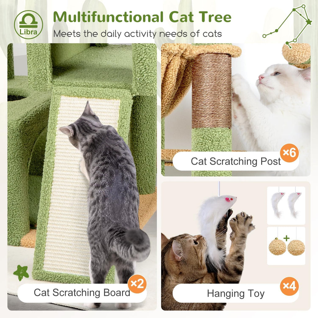Heavy Duty Cactus Cat Tree for 20lbs Large Adult Cats, Green