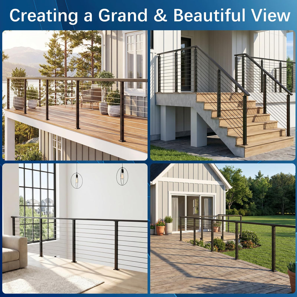 8-12 FT Modular Cable Railing Post Kit for Deck Surface Mount 42Inch