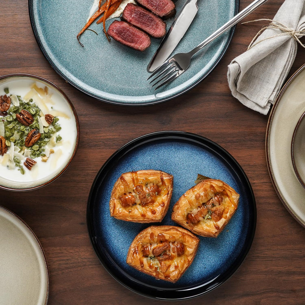 Stoneware Dinnerware Sets for 4, Reactive Glaze, Navy Blue