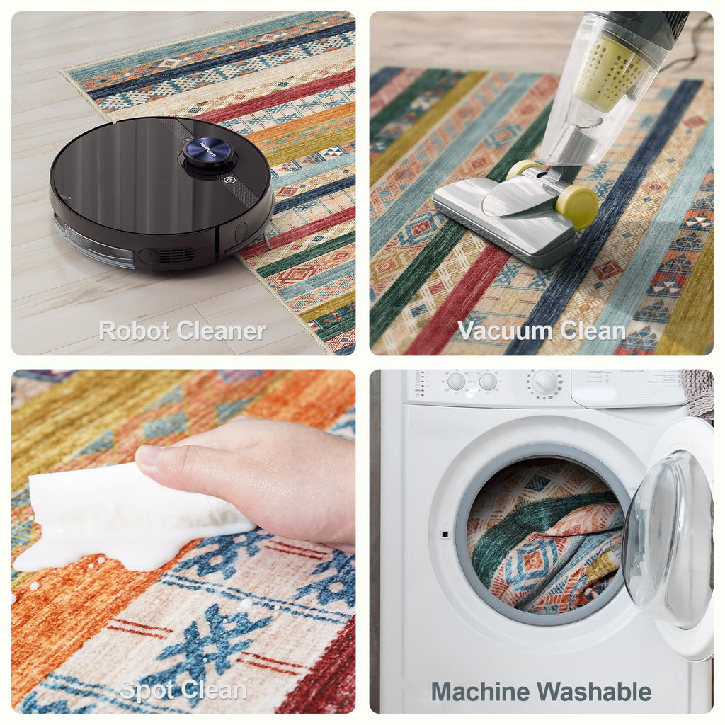 Washable Runner Rug: Non-Slip Moroccan Stripe Kitchen Rugs