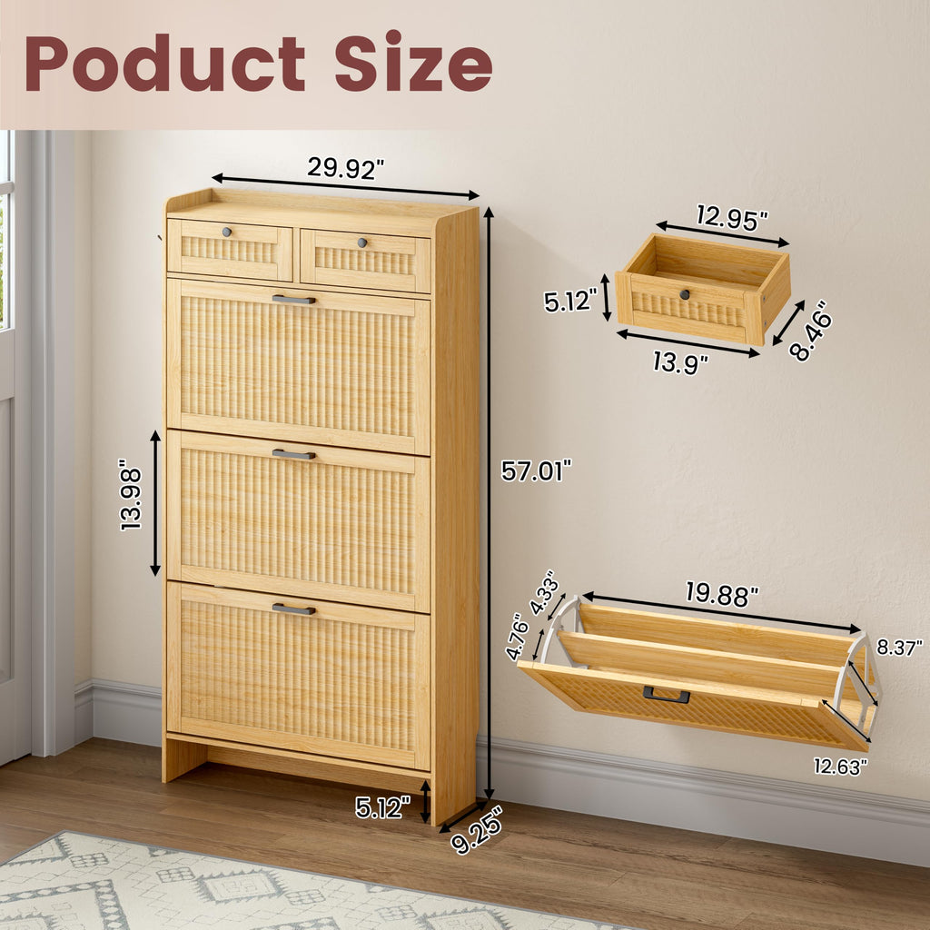 Fluted Shoe Cabinet, 3 Flip & 2 Top Drawers, Oak