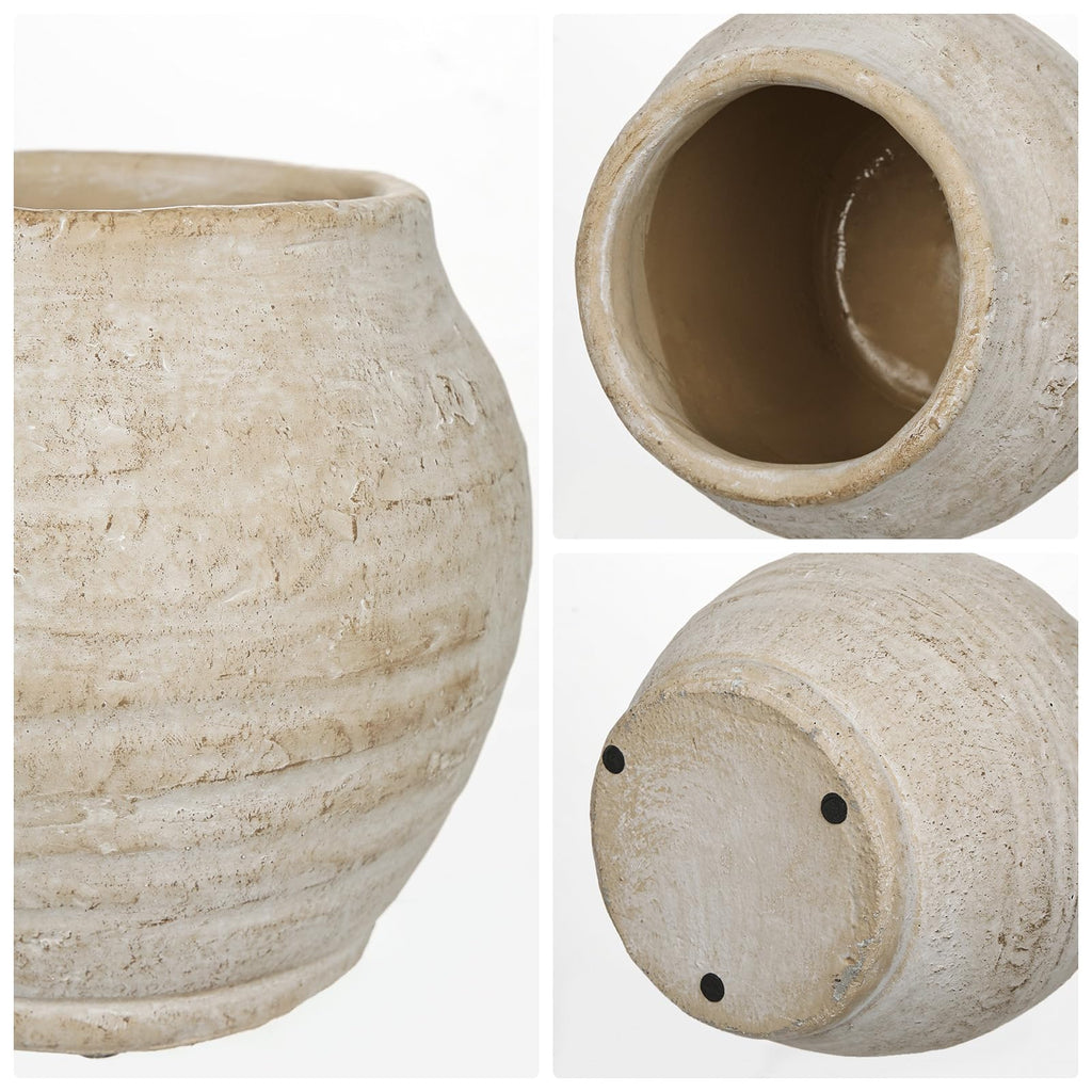 Utensil Holder Counter, 7.4" Rustic Ceramic Vase Crock Decor, Beige Crocks Pottery Jar, Distressed Antique Storage