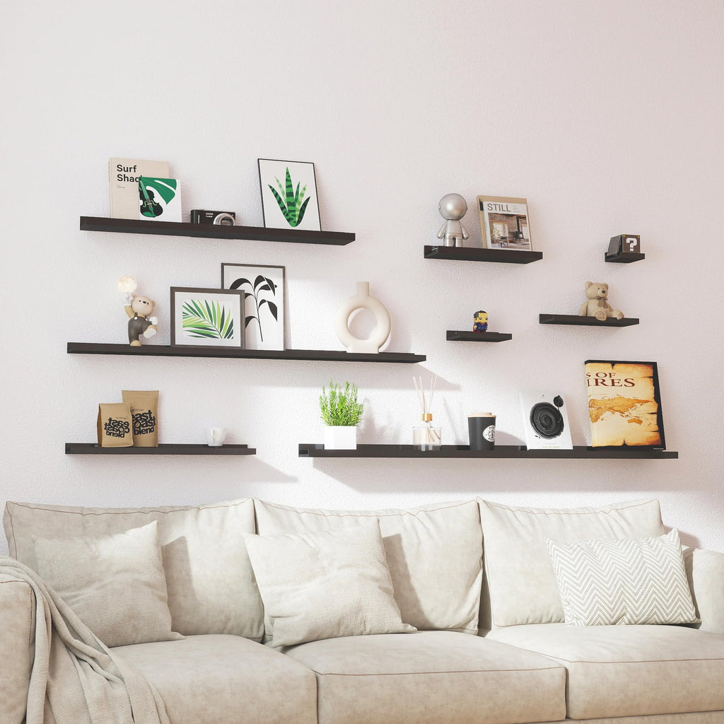 Black Floating Shelves for Wall Decor, 60 in Shelf with Lip Set of 2