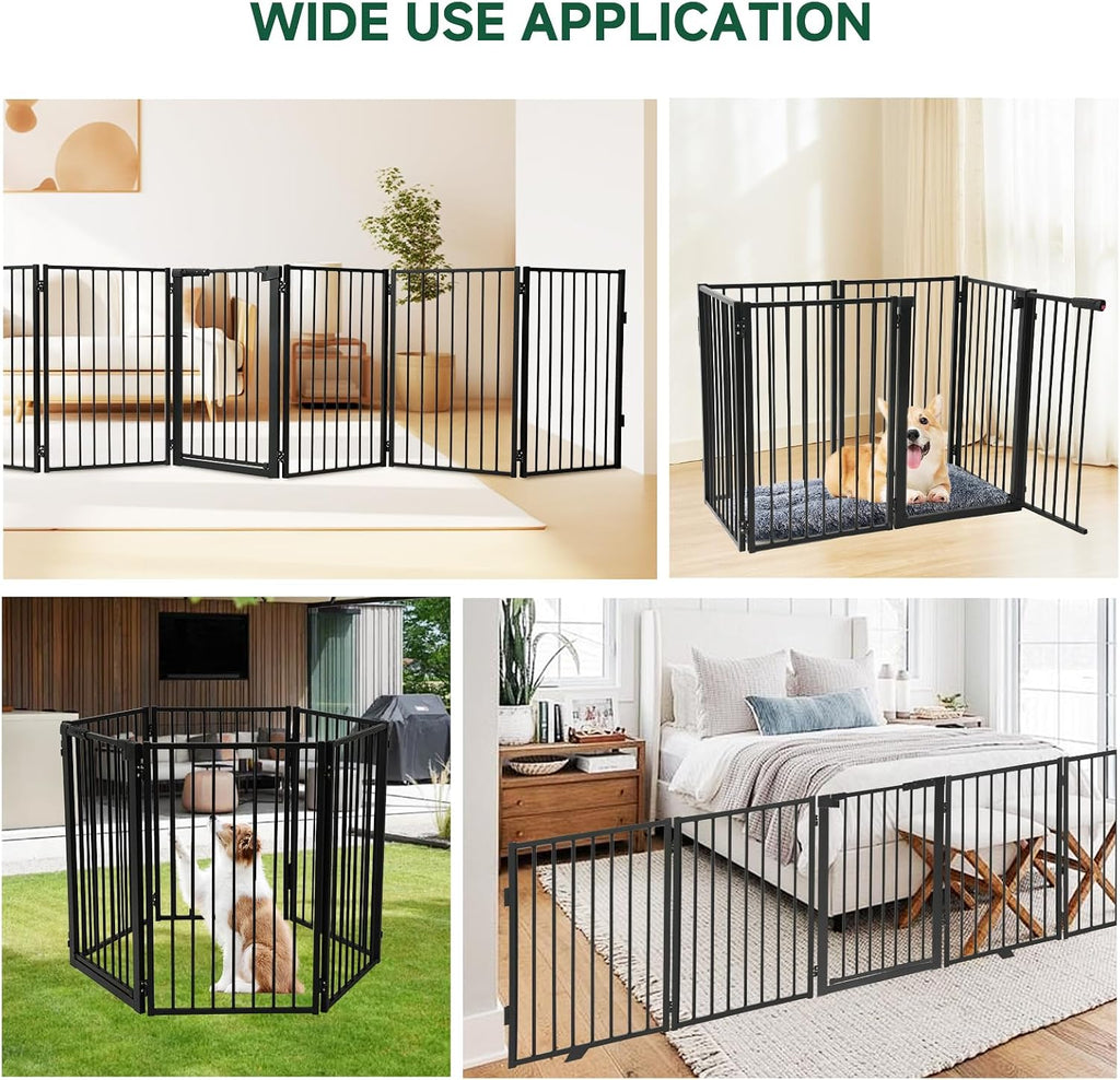 Paw Freestanding Dog Gate, 120" W x 36" H, 6-Panel, Black