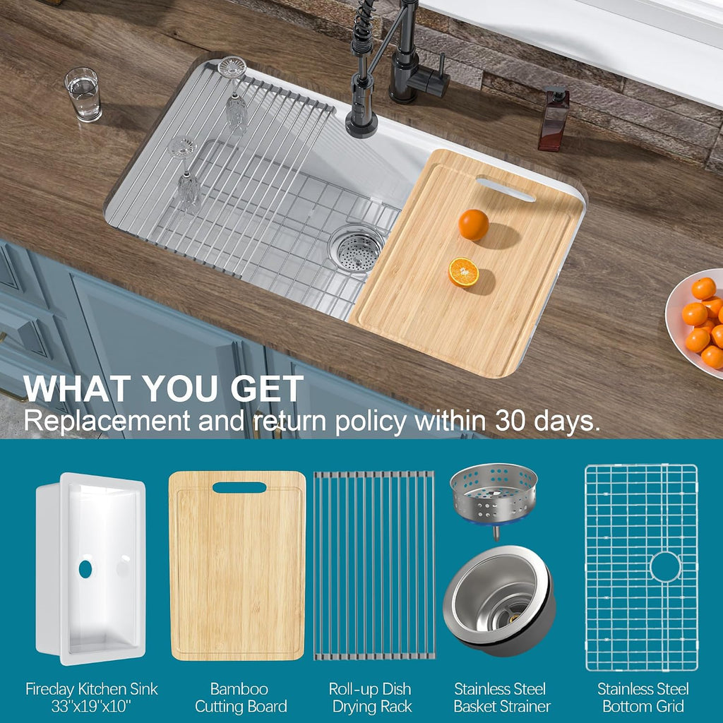 33" x 19" Undermount or Drop In Workstation Kitchen Sink White | Workstation & Island, Fireclay single bowl, Dual