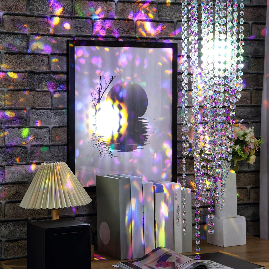 Crystal Garlands Acrylic Octagon Bead Strands 14mm Iridescent Clear Diamond Hanging Chandelier Chain Ornament String