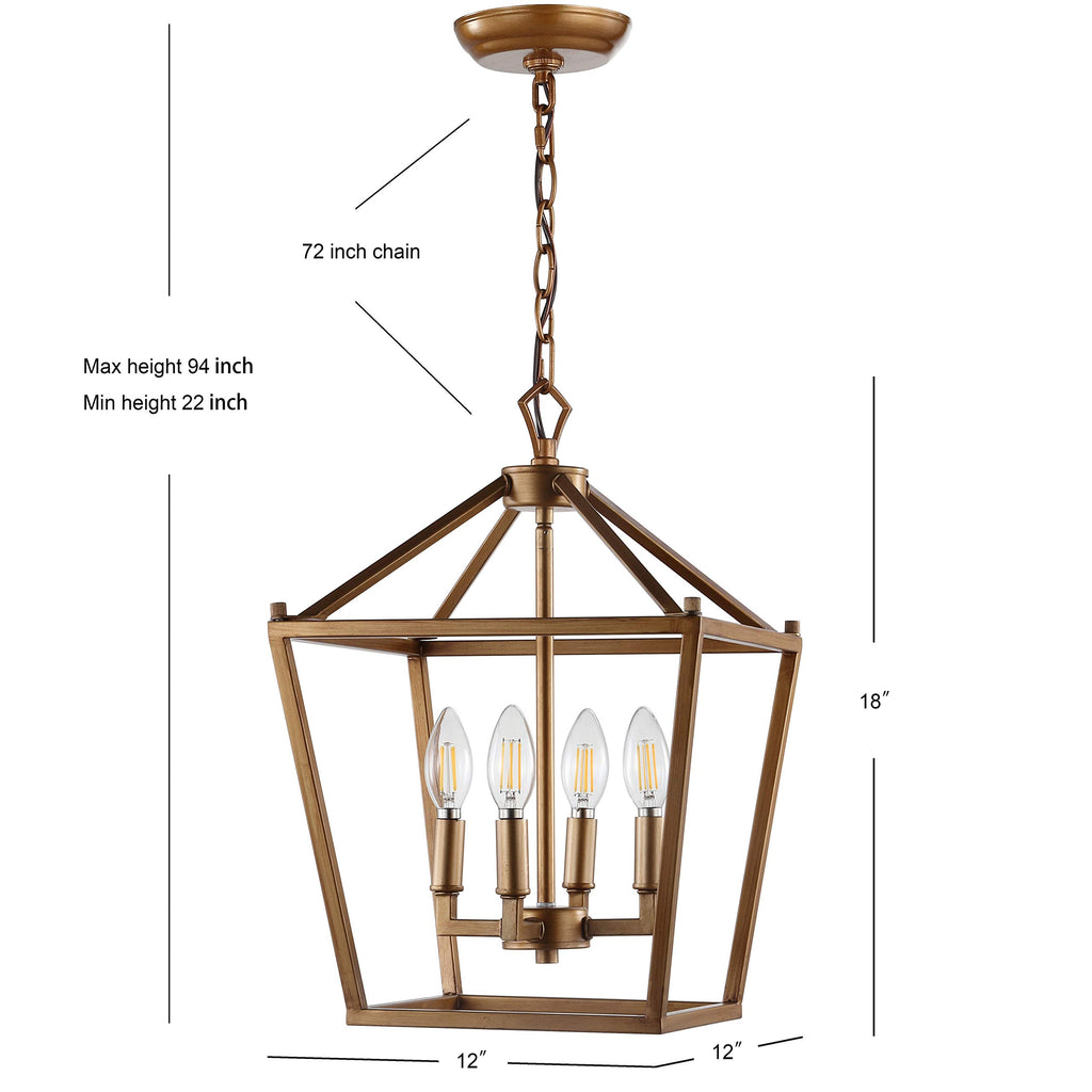 Pagoda 4-Light Pendant 12" Cage, Antique Gold