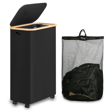 Laundry Hamper with Wheels, 75L Laundry Basket with Bag,Black