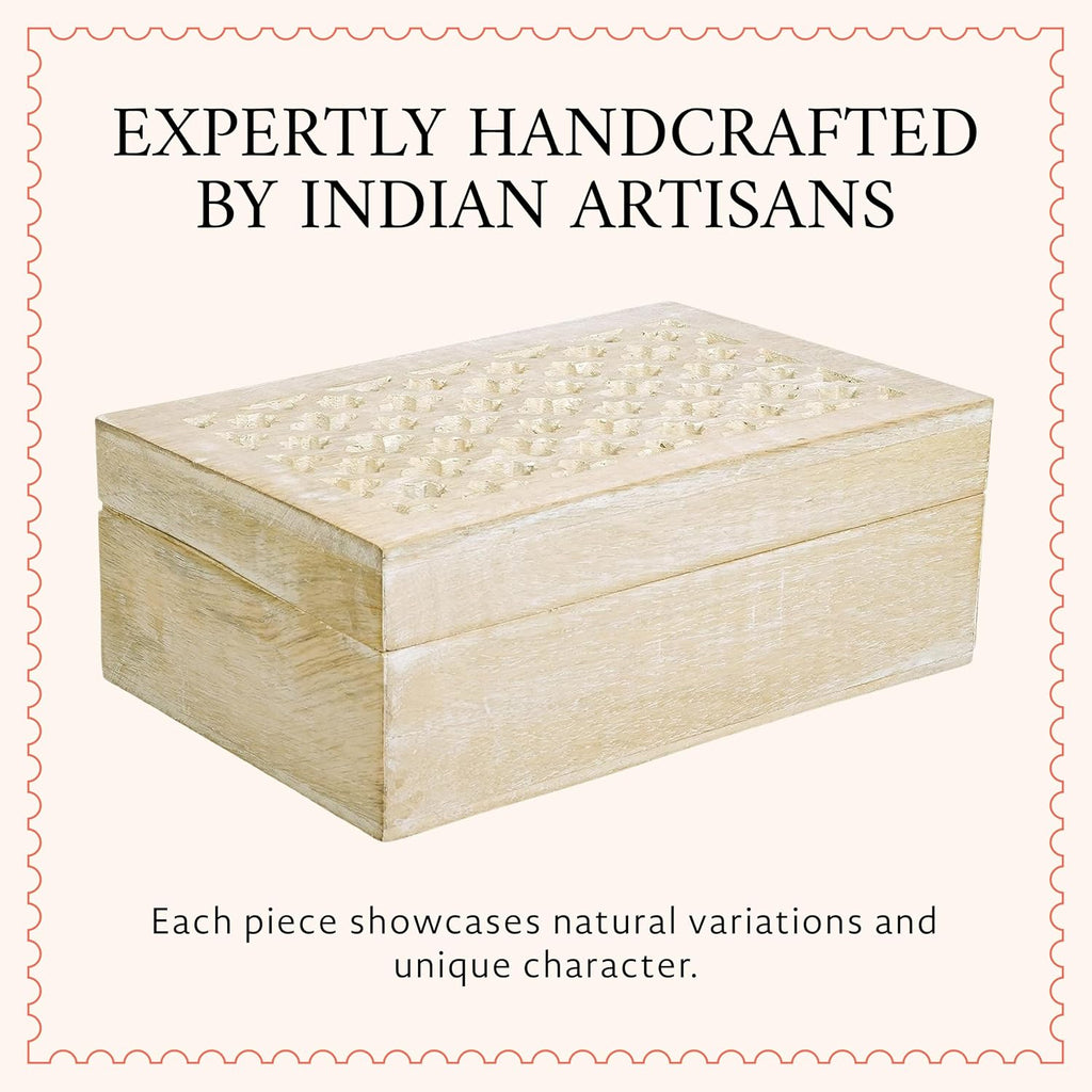 Trellis Mango Wood Storage Box - Whitewash, 9x6