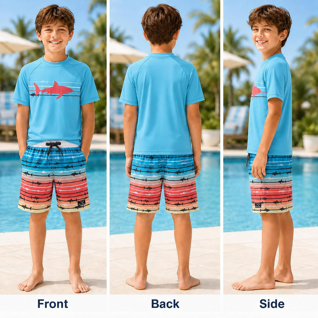 Boys Piece UPF 50 Short Sleeve Rash Guard & Swim Trunks