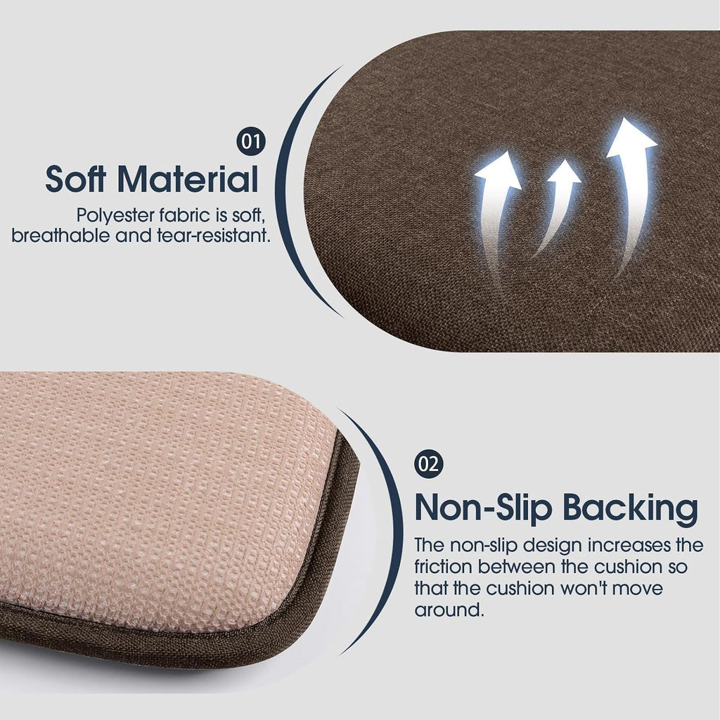 Brown Memory Foam Chair Cushions, 4-Pack — 1.5" Thick with Ties