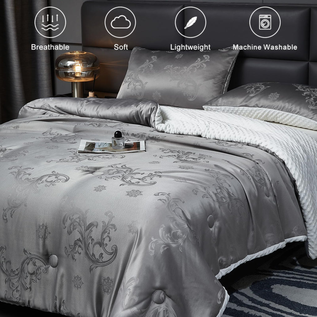 Jacquard Comforter Set - Luxury Warm Paisley Floral Pattern Twin Size Bedding with 1 Pillowcase All-Season Soft &