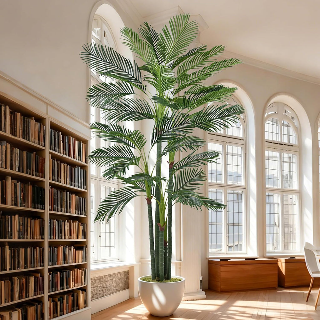 Palm Tree 9FT(108in) Tall Faux Tree with Large Trunks and 35 Realistic Leaves, Fake Tropical Floor Potted Artificial