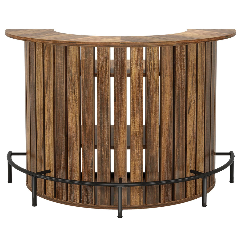 4-Tier Bar Table, 47.24" Mini Home Bar Table with Footrest, Arc-Shaped Modern Bar Cabinet, Rustic Brown