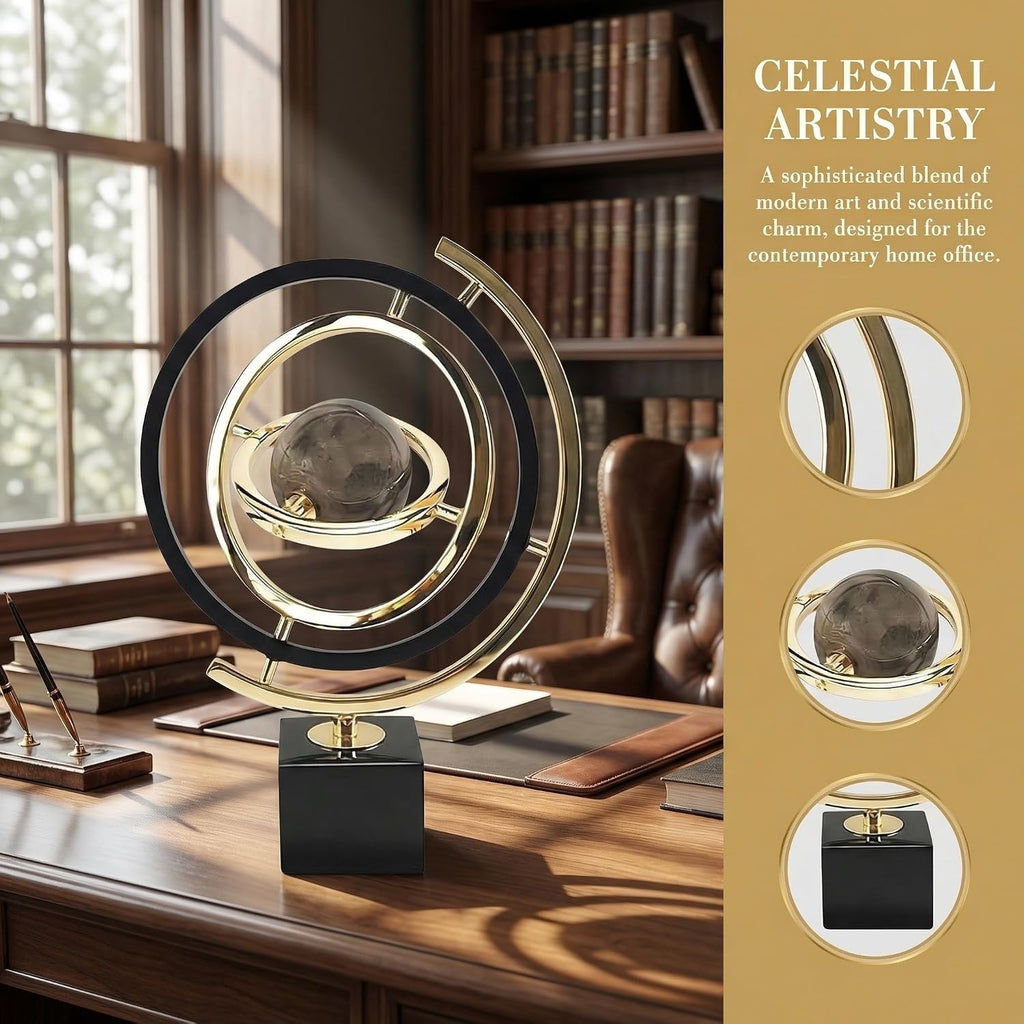 Abstract Metal Globe Sculpture Decor, Modern Black and Gold - Set of 20