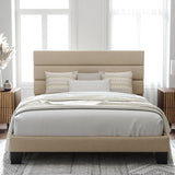 Queen Platform Bed Frame with Fabric Upholstered Headboard and Wooden Slats Support