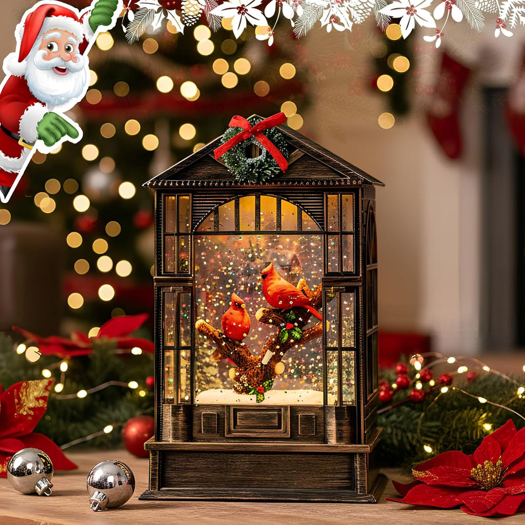 Christmas Snow Globes Cardinal Music Water Lantern Holiday Decorations Gifts for Family Children or Friends