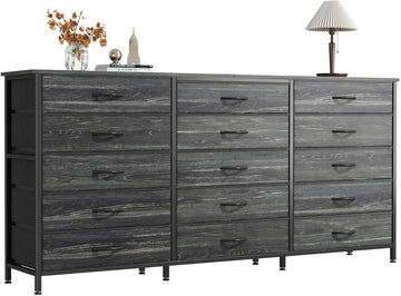 63 Inch Long TV Stand for 65, 70 Inch TV, 15 Drawer for Closet, Bedroom, Large Fabric Drawers, Entryway Hallway Chest