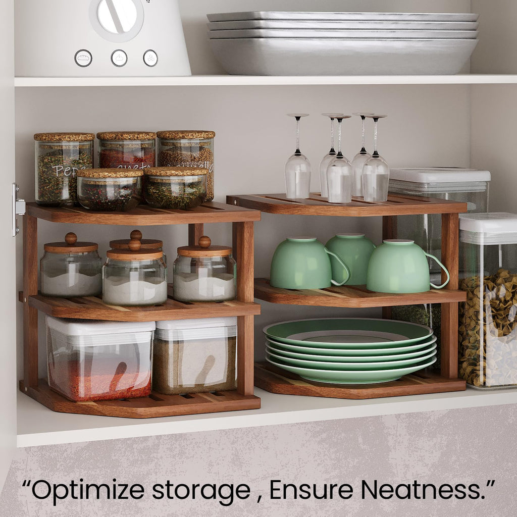 3 Tier Acacia Corner Shelf 2 Pack, Dish Drying Rack, Cabinet