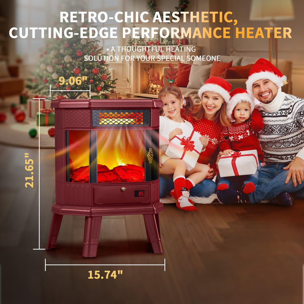 Electric Fireplace Heater 22 in Freestanding Fireplace Stove Infrared Fireplace with 3D Flame Effect Remote Control