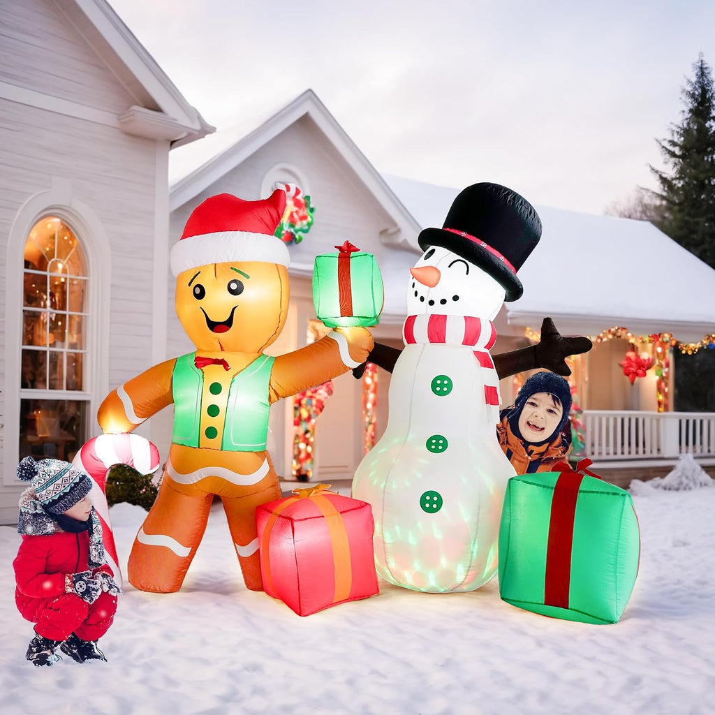 6 FT Christmas Decorations Outdoor Inflatables Gingerbread Man Snowman Blow Up Yard Decor, Outdoor Inflatables