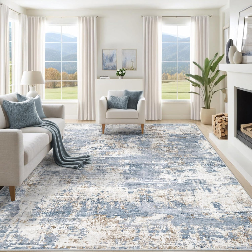 8x10 Area Rugs for Living Room, Washable Modern Abstract Large Area Rug Neutral Soft Non Slip Kids Rug Stain Resistant