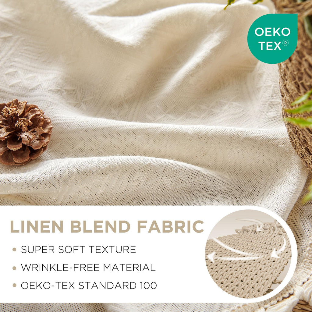 Boho Curtains 84 Inch, Linen Beige Curtain 2 Panels with Tassels