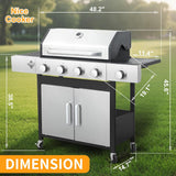 4-Burner Propane Gas Grill with Side Burner, 46,890 BTU Stainless Steel BBQ Grill with Enameled Cast Iron Grates and Side Table for Patio and Backyard