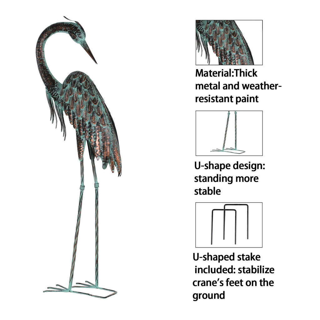 Garden Crane Statues Metal Heron Outdoor Statue 46 Inch