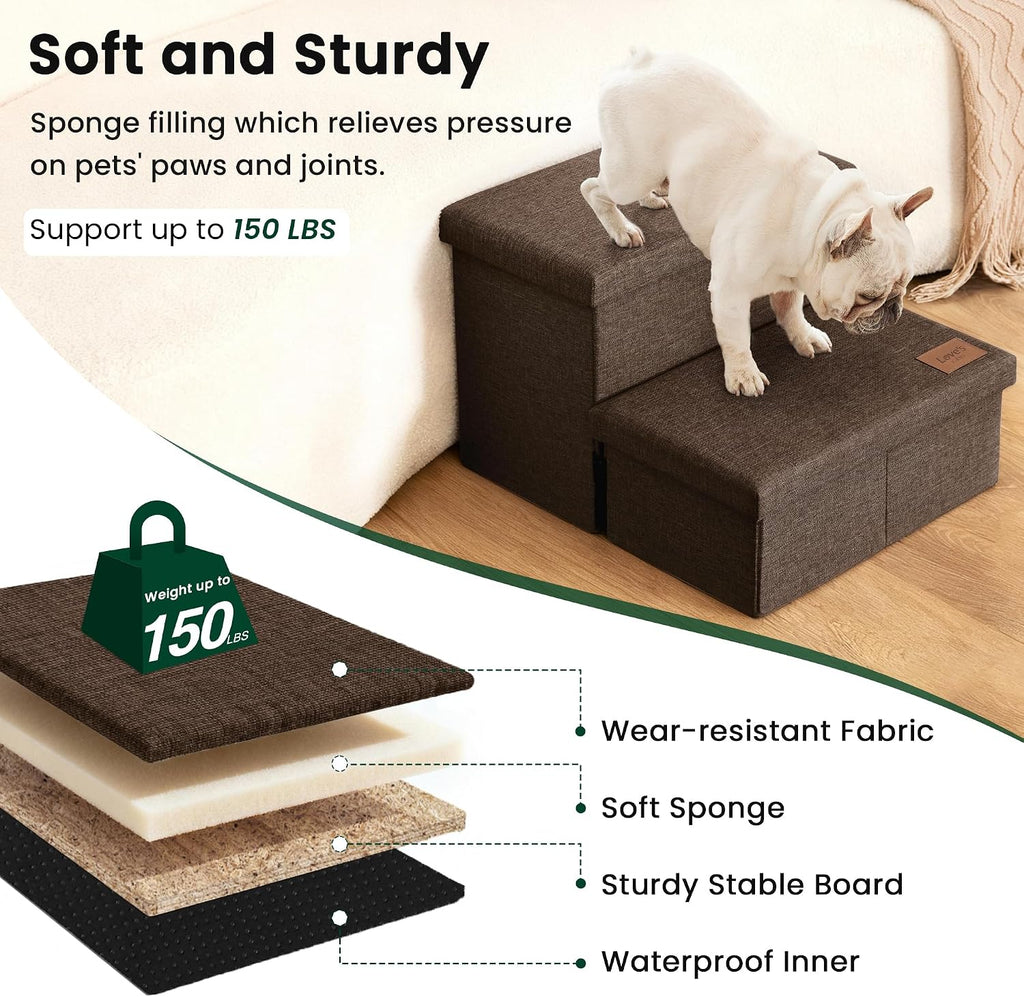 Dog Stairs for High Bed, Foldable Pet Stairs for Small Medium or Large Dogs Puppy with Storage for Bed or Couch, Cat